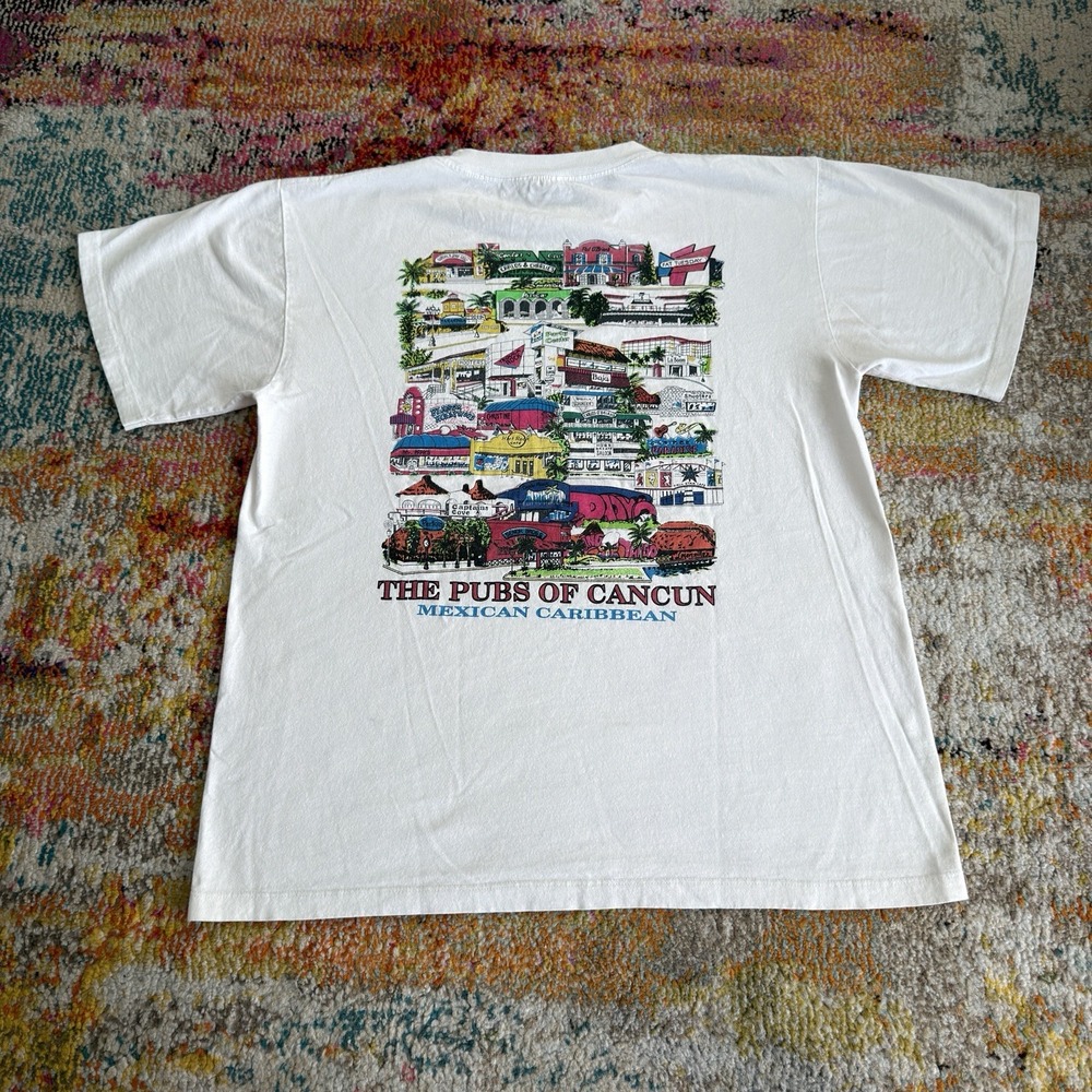 Vintage 90s The Pubs of Cancun T Shirt Mens Large White  Graphic
